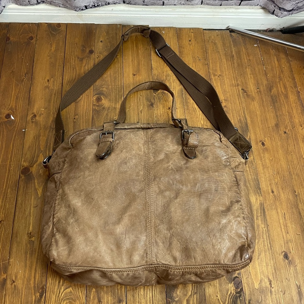 Zara brown leather bag crossbody satchel duffel